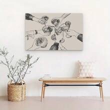 Framed Bar Canvas Wall Art Black And White Poster Champagne Picture Bar Cart Decor Aesthetic Cocktail Alcohol Drinks Cheers Sketch Prints For Apartment Kitchen - 框架 - 查看 5