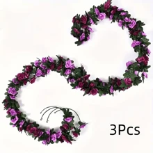 3 件装人造玫瑰花环配绿叶，悬挂式墙壁拱门装饰，适用于周年纪念、婚礼、生日、圣诞节、春季淡粉色花朵 - 彩色 - 查看 13
