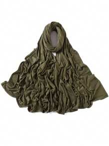 1 Stück Damen Jersey-Schal mit schwer bestickter Bordüre in Unifarbe, eleganter Strass-besetzter Schal mit Malay-Strass, langer Jersey-Hijab-Schal, afrikanisches Kopftuch, geeignet als Reise-, Urlaubs- und Party-Accessoire für Damen