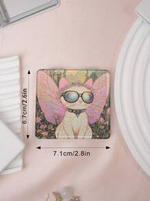 1pc Vintage Millennium Kitten Series Portable Vanity Mirror, Folding Lightweight Ultra Thin Convenient Hand Mirror, PU Leather Case, Stainless Steel Metal Vacuum Plated, Multi-Scene For All People, Folding Square Pocket Mirror