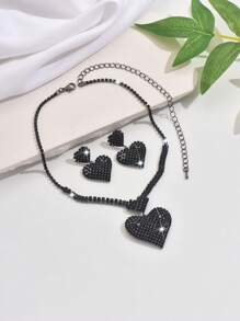 1 套女士优雅全水钻心形项链和耳环，闪亮水晶首饰套装，时尚婚礼派对配饰 - 首飾套裝 - 查看 6