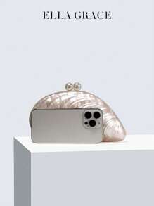 ELLA GRACE-Exquisite Bags With Shell-Inspired Designs - Distinctive Textures. Adorned With Two Pearls On Top, Stylish And Colorful - Ideal For Formal Dresses And Occasions, Also Great As Gifts For Parties, Weddings, Valentine's Day, Year-End Parties, Elegant Shell Bag,Perfect For Parties, Dinners & Banquets, Matches Wedding Dresses, Formal Wear, Prom Gowns, Birthday Outfits & Women's Party Attire - Beige - View 10