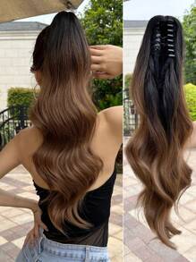 Claw Shaped Ponytail Extension Hair Accessory 26 Inch Burgundy Natural Wave Heat-Resistant Fiber Synthetic Ponytail Hair Piece, Suitable For Women's Christmas, Halloween Parties And Daily Use