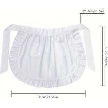 1 件装白色围裙女仆服装腰围裙，可爱复古半围裙，适用于烹饪、厨房、褶皱荷叶边饰边、带 2 个口袋的女仆围裙，角色扮演