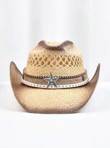 男士加厚草帽复古卷边西部牛仔帽夏季沙滩太阳帽