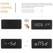 木质数字闹钟，时尚多功能LED闹钟，USB供电，不可使用电池供电，需连接数据线。具备温度显示功能。适用于房间装饰、卧室装饰、宿舍装饰、返校季装饰、开学惊喜、家居装饰、学习用品等。