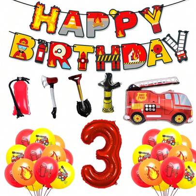 Numbers 2, 3, 4, 5, 6; Fire Themed Balloon Set, Fire Truck Balloon Set, Fire Tool Aluminum Foil Balloon, Balloon Birthday Party Set, Birthday Balloon Party Set, Birthday Decoration Set, Birthday Banner Decoration Set