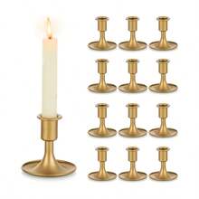 Soporte para vela en cono dorado - Soporte de vela de latón vintage corto y estrecho, artículo de decoración del hogar, accesorio de sobremesa, para usar con velas, adecuado para decoración central de bodas, navidad, fiesta de cumpleaños y decoración de mesa festiva