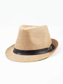 1pc Solid Color Bohemian Style Teardrop Straw Hat, Unisex Jazz Cap, Versatile For Commute & All Seasons