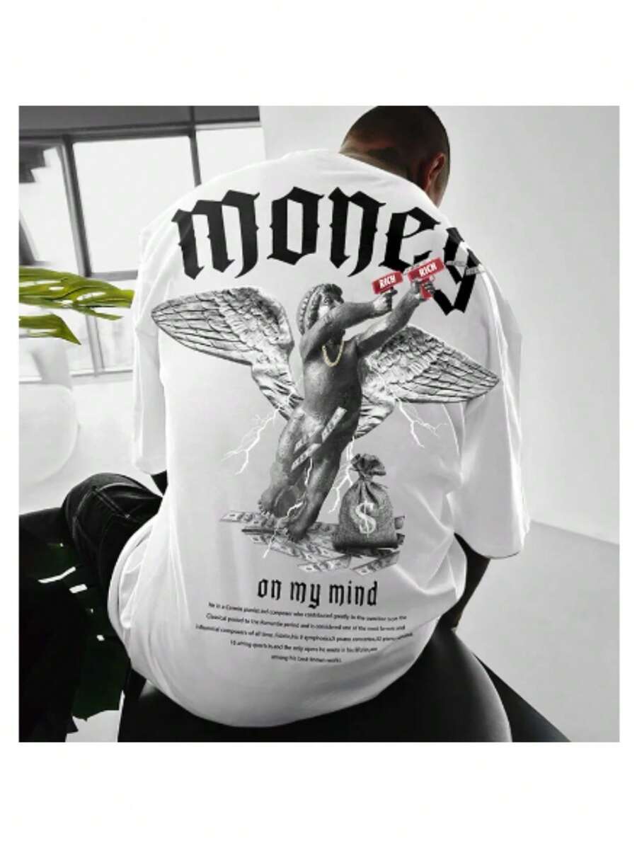 Angel Money On My Mind T-Shirt Streetware Unisex Male Female 100% Cotton Top Premium Streetwear New Release Immediate Shipping Various Colors!! Plus Size - 白色 - 查看 1