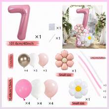 33 件/套马卡龙粉色数字气球柱，40 英寸，大尺寸粉色铝箔数字气球配雏菊铝箔气球，适用于雏菊主题生日、婚礼、母亲节装饰、生日气球、女性周年纪念装饰。婚礼，性别揭晓（0-9）