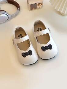 1 双女童休闲舒适平底鞋，甜美蝴蝶结装饰，耐磨防滑儿童时尚乐福鞋适合所有季节 - 米色 - 查看 4