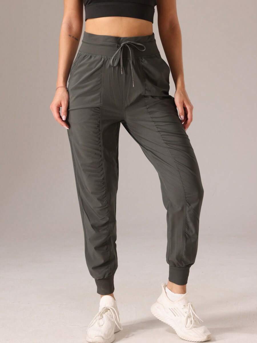 1pc Quick-Dry Wrinkle-Resistant Solid Color Joggers With Elastic Cuff