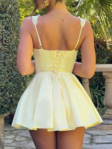 Women's Mini Corset Dress A-Line Deep V Neck Backless Ruffle Hem Sleeveless Dress For Party Club - Yellow - View 2