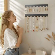 1pc Black/White Wall-Mounted Jewelry Organizer Necklace Display Rack, Multifunctional Jewelry And Accessory Storage Holder