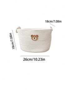 1pc White Minimalist Woven Cartoon Storage Basket, Suitable For Kids Room Toy Storage, Desk Organizer, Can Hold Diapers, Snacks, Cosmetics, Decorative Living Room Storage Basket