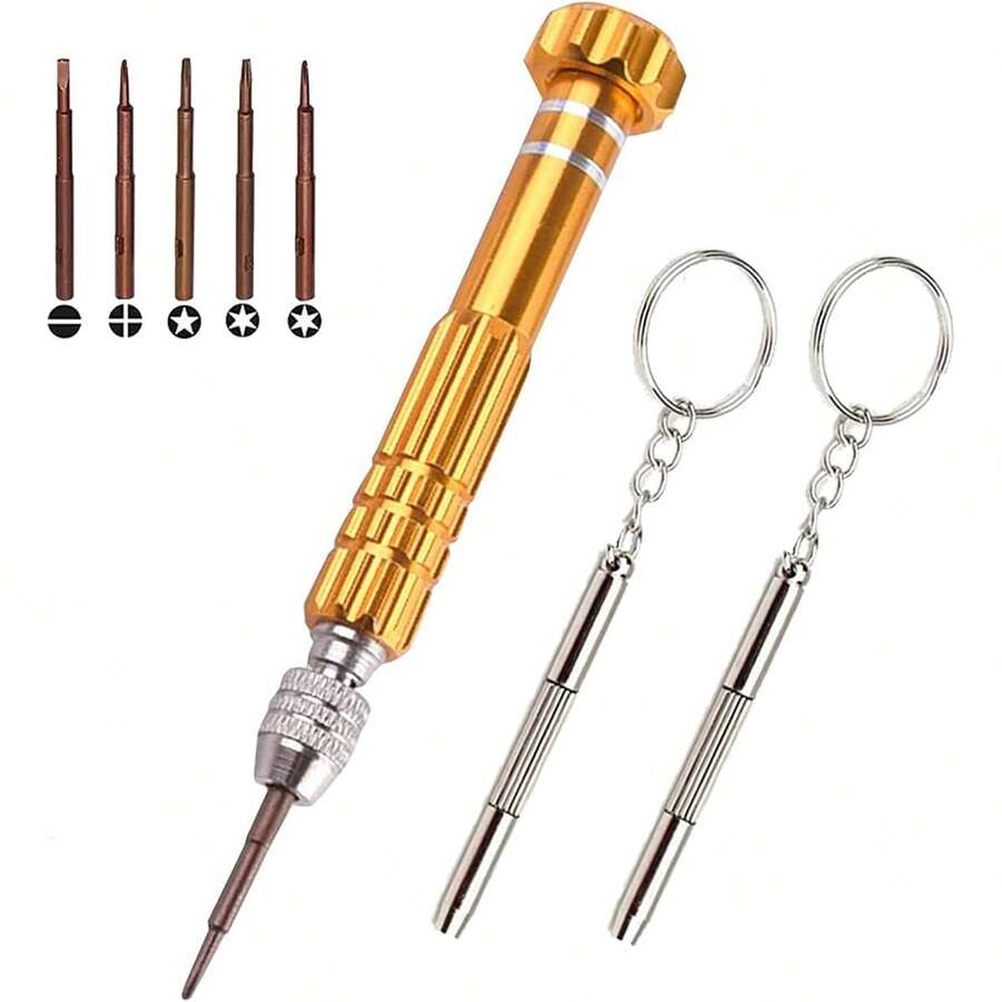 3 Pieces Portable Home Repair Tool Kit, 5-In-1 Multi-Function Mini Screwdriver Set (T6 Torx, T5, 1.5, -2.0, Star 0.8) And 3-In-1 Keychain Screwdriver Set, Suitable For Phones, Glasses, Electronics, Watches, Laptops, Jewelry