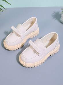 1 Pair Ivory Toddler/Girls' Simple Shiny Leather Princess Flats, Soft & Comfortable Thick Insole Round Toe Non-Slip Increased Height Fashion Loafers, Suitable For 3-15 Years Old Girls For Party, Dance, Daily Casual, Vacation, Spring/Autumn New