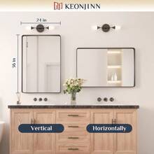 Keonjinn Black Bathroom Mirror For Vanity 24 X 36 Inch Metal Framed Wall Mirror Matte Black Rounded Rectangle Farmhouse Mirror HD Tempered Glass Wall-Mounted Decorative Mirror Horizontal Vertical Home Bathroom Decor