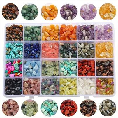 Perles en pierres naturelles brutes 24 couleurs 600 pièces Pierres gemmes asymétriques Cristaux de guérison Roches lâches avec trou percé DIY pour fabrication de bracelets, bijoux et artisanat (4-8 mm)