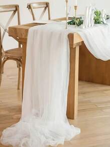 2 piezas - Elegante mantel de tul blanco con caída para centros de mesa de bodas, mantel de novia de poliéster, correas multifuncionales para sillas, perfecto para recepciones, compromisos, celebraciones de fiestas, decoración de fiestas de bodas transparentes, mantel de fiesta de cumpleaños - Blanco - Ver 1