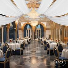 Rainaut [30FT Soft Wedding Ceiling Drapes] 6 Panels Wedding Ceiling Drapes, 5FT X 30FT Draping Fabric Chiffon Curtain, 100D Soft Wedding Arch Ceiling Draping Fabric Sheer, Backdrop Curtains For Party Ceremony Stage Decorations (White) Nice Holiday Gift (US Stock) Faster Delivery