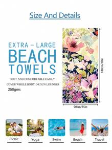 1pc Prachtige Bloemen Stranddeken, Extra Zachte Microvezel Extra Grote Strandhanddoek, Zeer Absorberende Badhanddoek, Geschikt Voor Reizen, Zwembad, Duiken, Surfen, Yoga, Kamperen, Verschillende Maten, Strandaccessoires Zomer, Vakantie