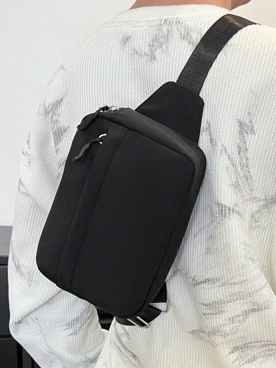 男士纯色尼龙迷你斜挎包，休闲时尚运动旅行斜挎包 - 黑色 - 查看 1