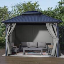 Aoodor 10' X 10' Gazebo Curtain Set Protecting Privacy Side Walls 4 Panels (Curtain Only) - 灰色 - 查看 9
