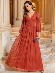 Đầm dạ hội màu cam quyến rũ, cổ chữ V sâu, tay phồng, dành cho nữ, thích hợp dự đám cưới và lễ tốt nghiệp. - Màu Cam cháy - Xem 7
