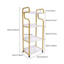 Shangmakel 4-Tier Gold Steel Frame With White Texture Tool Cart (Top Tier With Guardrail) -- Suitable For Bathroom, Cloakroom, Bedroom, Living Room, And Hallway Storage Outdoor Decor - White Gold - View 5