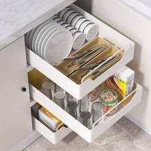 Pull Out Kitchen Cupboard Organiser Scalable Cupboard Storage Organiser - White - View 1