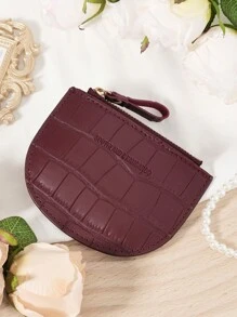 Burgundy Bag Charry Red Bag Wine Red Bag, And Functional Semi-Circle Women's Card Holder With Crocodile Texture, Multi-Card Slots For Credit Card, Bank Card, And ID Card Storage, Zipper Closure For Secure Coin And Card Storage, Ultra-Thin And Lightweight Design For Easy Carry, Ideal For Shopping, Travel, And Daily Use, Perfect Gift For Girlfriend, Mother, Or Teacher