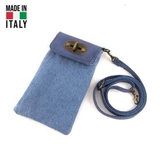 Funda cruzada para teléfono de jean y cuero de ternera - Hecho en Italia, elegante y práctico