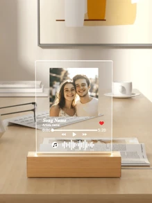 Personalized LED Night Light, With Pictures And Text Printed On Acrylic Board. High-Quality Customization, Unique Ideal Gift, Suitable For Giving To Friends Or As A Holiday Decoration Gift., Aesthetic Home, Photo Plaque - Small Rectangular Cube 1p + Square Picture Music 6 - View 4