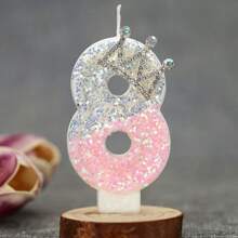 1 Pc Crown Crystal Silver-Pink Creative Number 0-9 Candles For Birthday Party Cake Decoration Atmospheric Feeling Birthday Baking Plug-In Decoration Suitable For Girls, Goddess,Princess Female Anniversary Celebration Supplies Gifts Graduation,Wedding