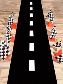 1Pc 60*250cm Racing Track Mat Polyester Tablecloth Table Runner,Black And White Runway Style,Racing Themed Party Game Mat,Sports Theme Party Decor,Perfect For Racing Party Track Background,Car Enthusiasts&Karting Events,Birthday Party Supplies,Home Decor,Racing Car Long Racetrack Floor Running Mat, Living Room Bathroom Decorative Floor Mat