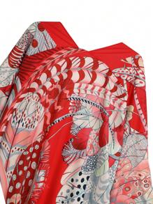 Boho Kimono Women's Plus Long Sleeve Open Front Loose Beach Kimono Cover Up