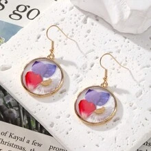 1 对蓝色永生花合金手工树脂花吊坠耳环