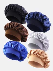 6pcs Women's Multi-Color Satin Wide Edge Sleep Cap Hats, Suitable For Everyday Use - Multicolor - View 5