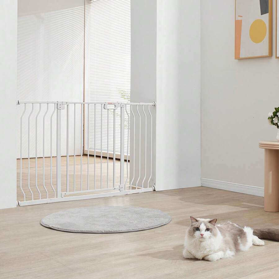 Pet Safety Gate, 29.5" - 51" Wide, 29.5" - 46.4" Wide, 29.5" - 37" Wide, 30" High, Dog Gate For Stairs And Houses, -In Automatic Closing Pet Safety Gate For Children With Pressure Mounting Kit And Wall Mounting Kit, White Or Black - 29.5" - 51" wide, white - 查看 1