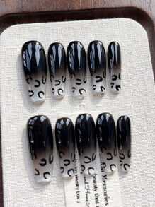 10片手工可佩戴美甲假指甲，手绘豹纹猫眼按压式美甲贴片，中渐变猫眼美甲贴片，按压式美甲贴片，简约设计美甲贴片，全覆盖假指甲贴片，Y2K风格美甲贴片，独特创意假指甲贴片，促销日常美甲贴片，可重复使用，适合女性日常佩戴，也可用于派对和晚宴，可重复使用的美甲用品，手工按压式美甲贴片 - 彩色 - 查看 3