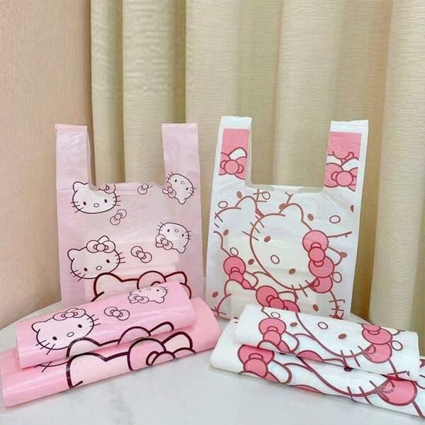 Sanrio 50 piezas Bolsa de plástico con diseño de chaleco de dibujos animados, bolsa de almacenamiento portátil para el hogar, material de PE, adecuado para cocina, dormitorio, baño, uso en la cocina