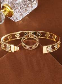 2pcs Hollow Out Personalized Bracelets And Rings Set