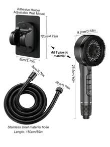 3 pièces Set : Pomme de douche filtrée 4 réglages de haute qualité en ABS avec tuyau en acier inoxydable de 1,5 m, support mural sans perçage en ABS, accessoires de salle de bain, outils de salle de bain - Noir - Voir 4
