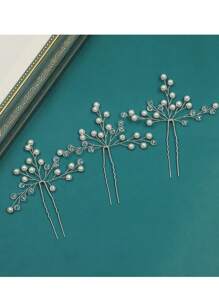 3pcs/Set Pearl & Crystal Hairpins, Chinese Hanfu Hair Accessories, Elegant & Minimalist Bride Headdress