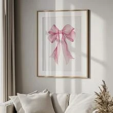 1幅粉色蝴蝶结墙画，复古Y2K美学帆布印刷品，丝带海报，复古蝴蝶结装饰，适合卧室、客厅或女孩房装饰，可选无框或有框。 - 彩色 - 查看 3