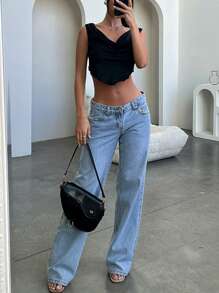 Women's Jeans Baggy Pants Low Waist Loose Straight Leg Denim Pants With Pockets