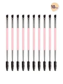 1支/3支/5支/10支装双头眼影刷、睫毛刷、化妆刷、美妆工具、便携旅行装化妆品刷、眉刷、眼影刷、螺旋刷、睫毛刷 - 粉色 - 查看 9