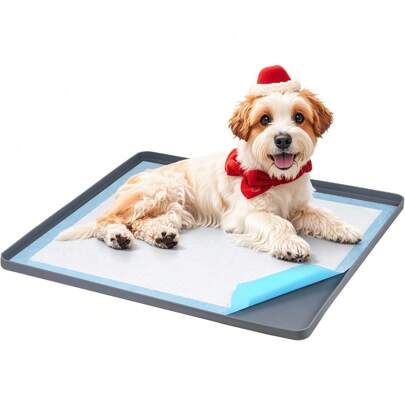 1pc Silicone Dog Puppy Pee Pad Support Stand, 24 X 24 Inch Leak-Proof High Rim, Portable & Easy To Clean, Leakproof Dog Training Mat With Square Tray For Home Floor Protection (Black)